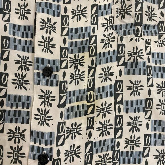 Vtg‎ 90s Button Up Mens Size XL 100% Silk Band Collar Batik Print Cabana Friends - Picture 3 of 8
